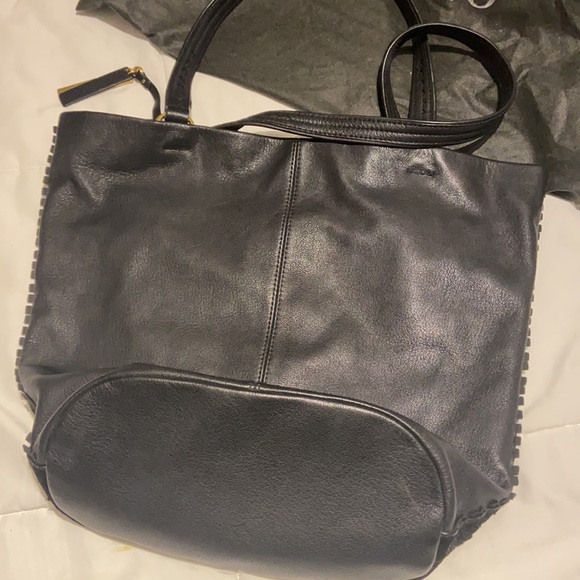 Vince Camuto genuine leather and suede black bucket tote - Picture 4 of 10